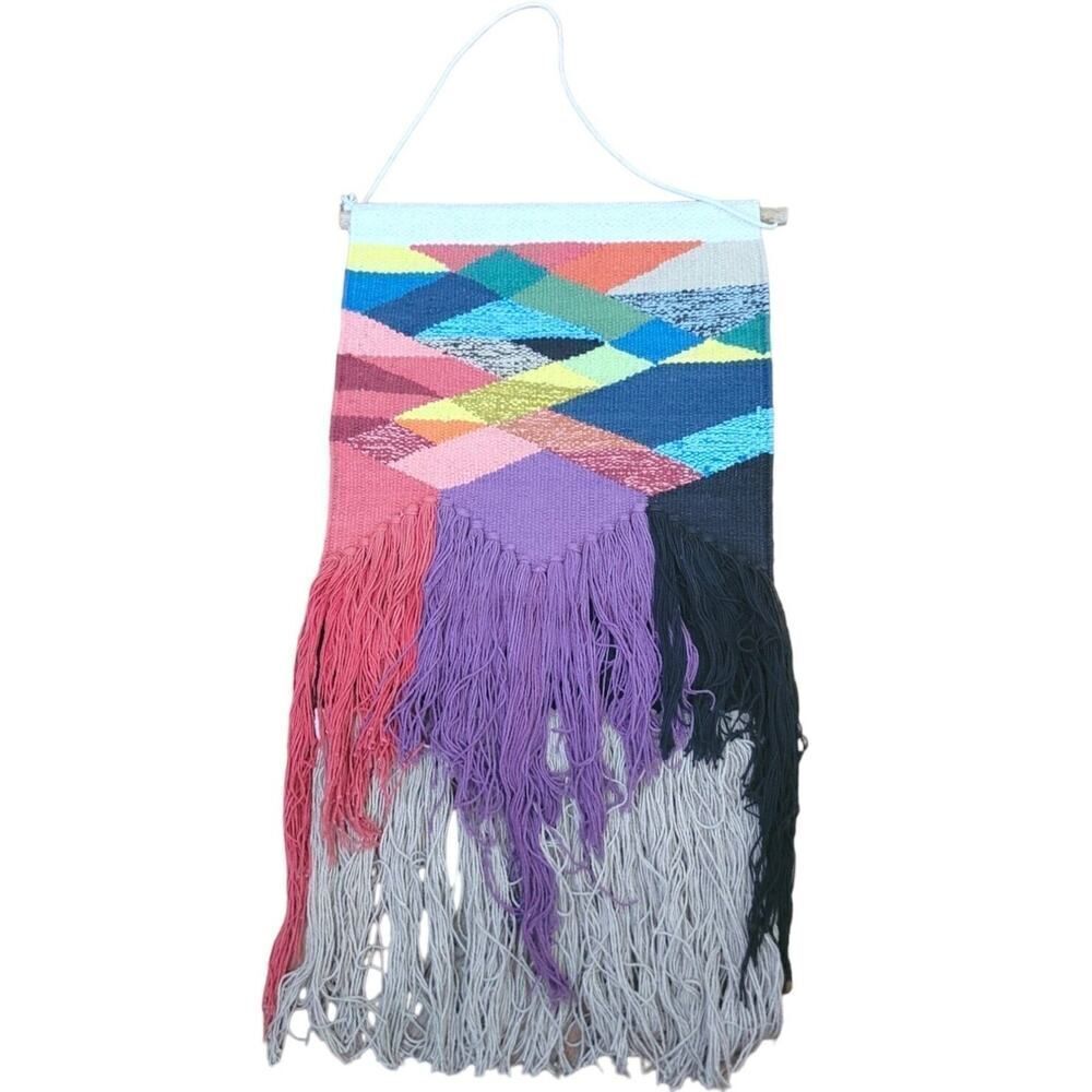 Patchwork Wall Hanging Woven Tapestry Bohemian Colorful Weave Boho Art
